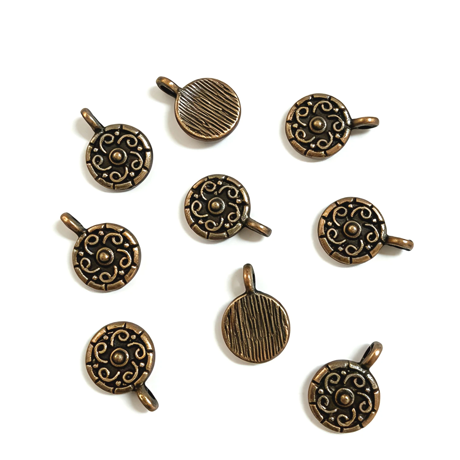 20pcs 9mm Antiqued Copper Tone Crafted Flower Design Drop Charms H1939 Charms for Jewelry Making