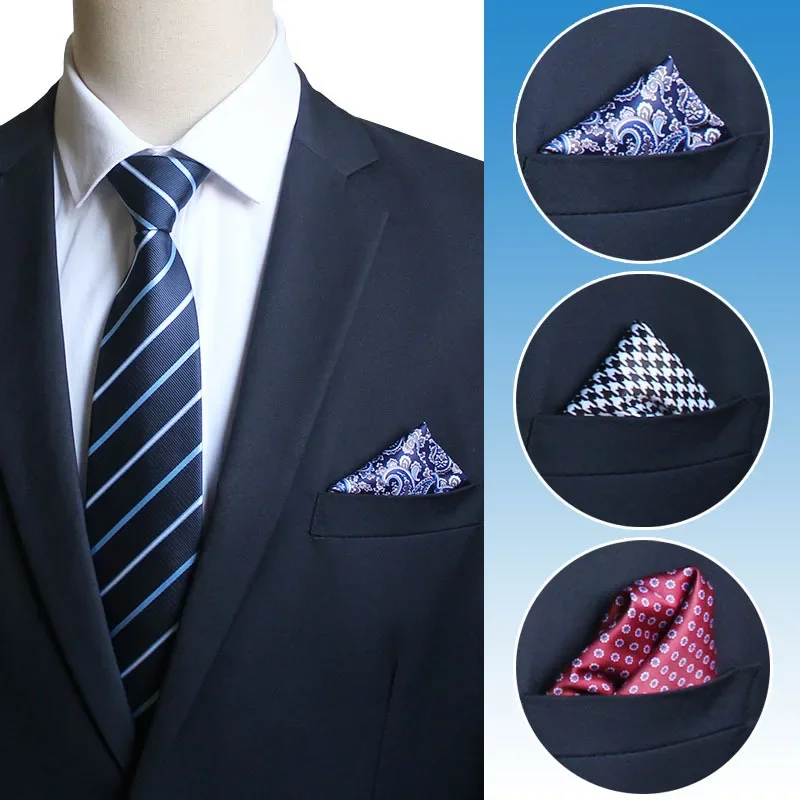 Men Silk Pocket Square Print Real Satin Small Square Scarf Gentleman Business Suit Shirt Chest Scarf Handkerchief 24*24cm