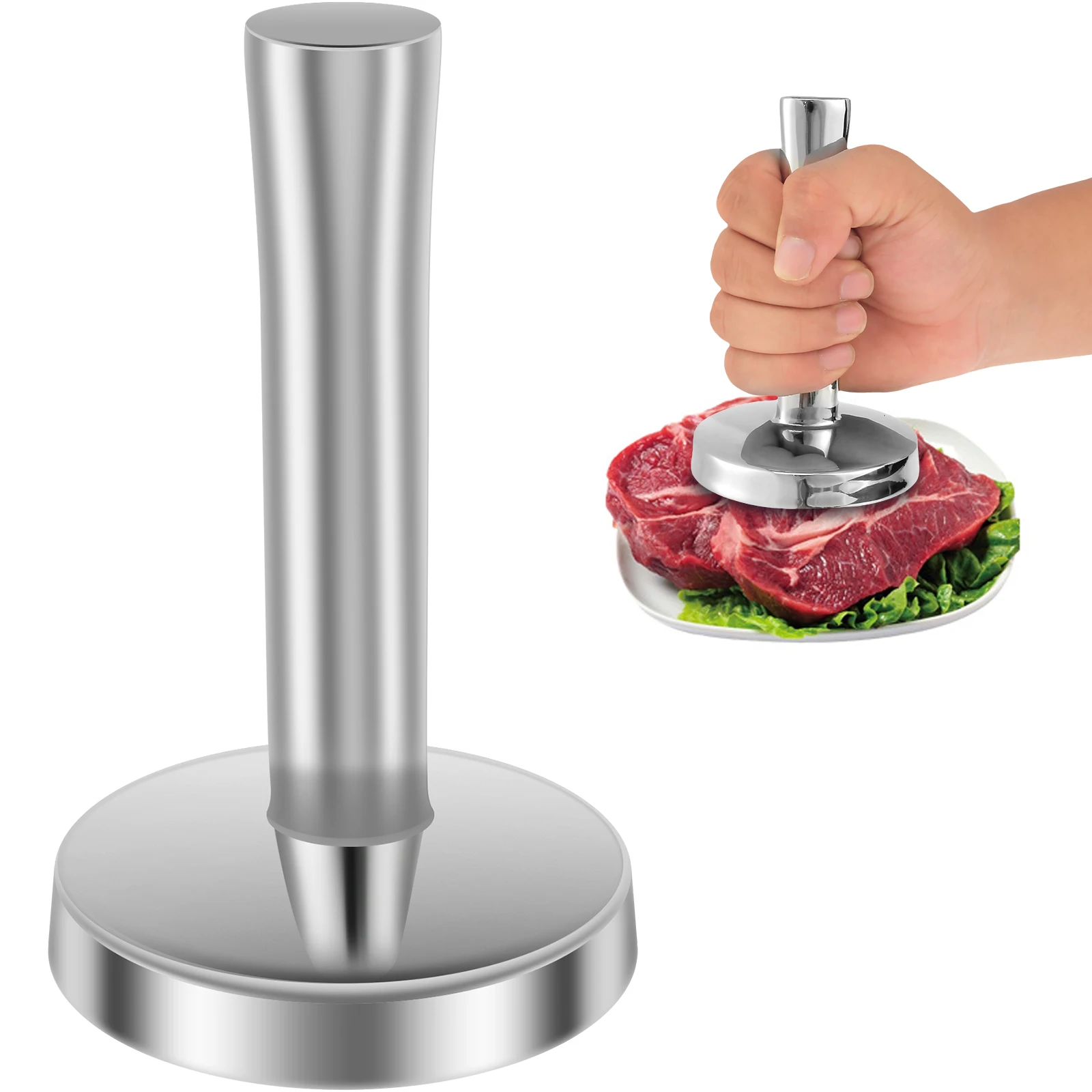 Meat Pounder Flattener Food Grade Stainless Steel Kitchen Meat Mallet Large Round Meat Mallet Tenderizer Tool Rust Proof Chicken