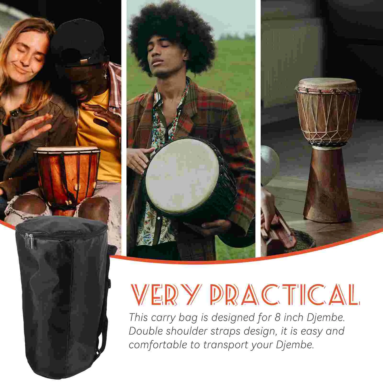 8 Inch African Drum Djembe Carry Case Gig Bag Backpack Waterproof Rain-proof Drum Bag (Black) Djembe bag