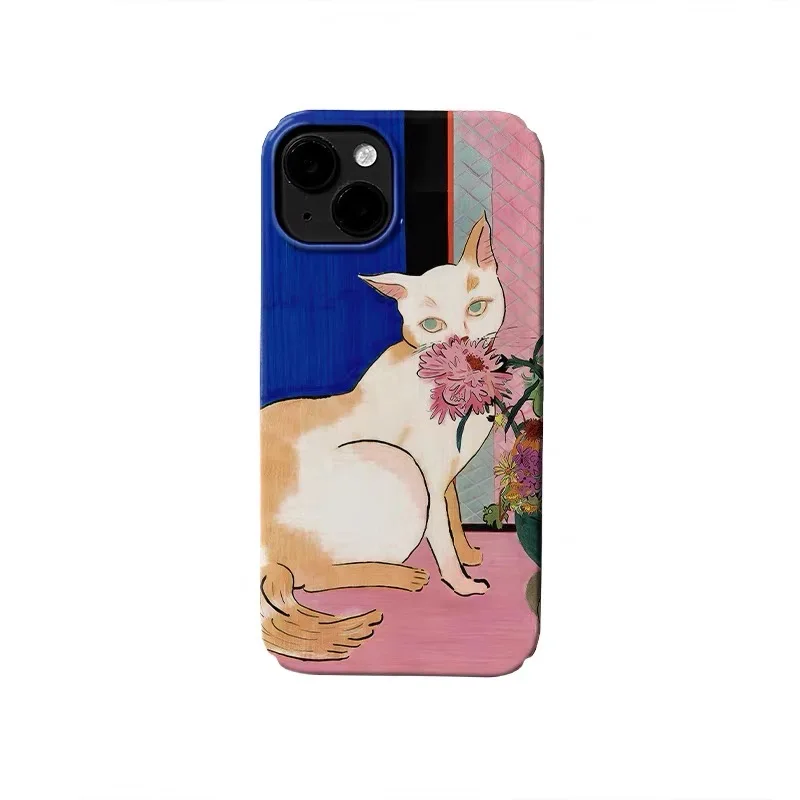 

Ins Korean Pink Hanging Flower Cat Phone Case for IPhone 17 16E 15 14 Plus 13 Mini 11 Pro Max 12 Pro Back Cover XS XR SE Case