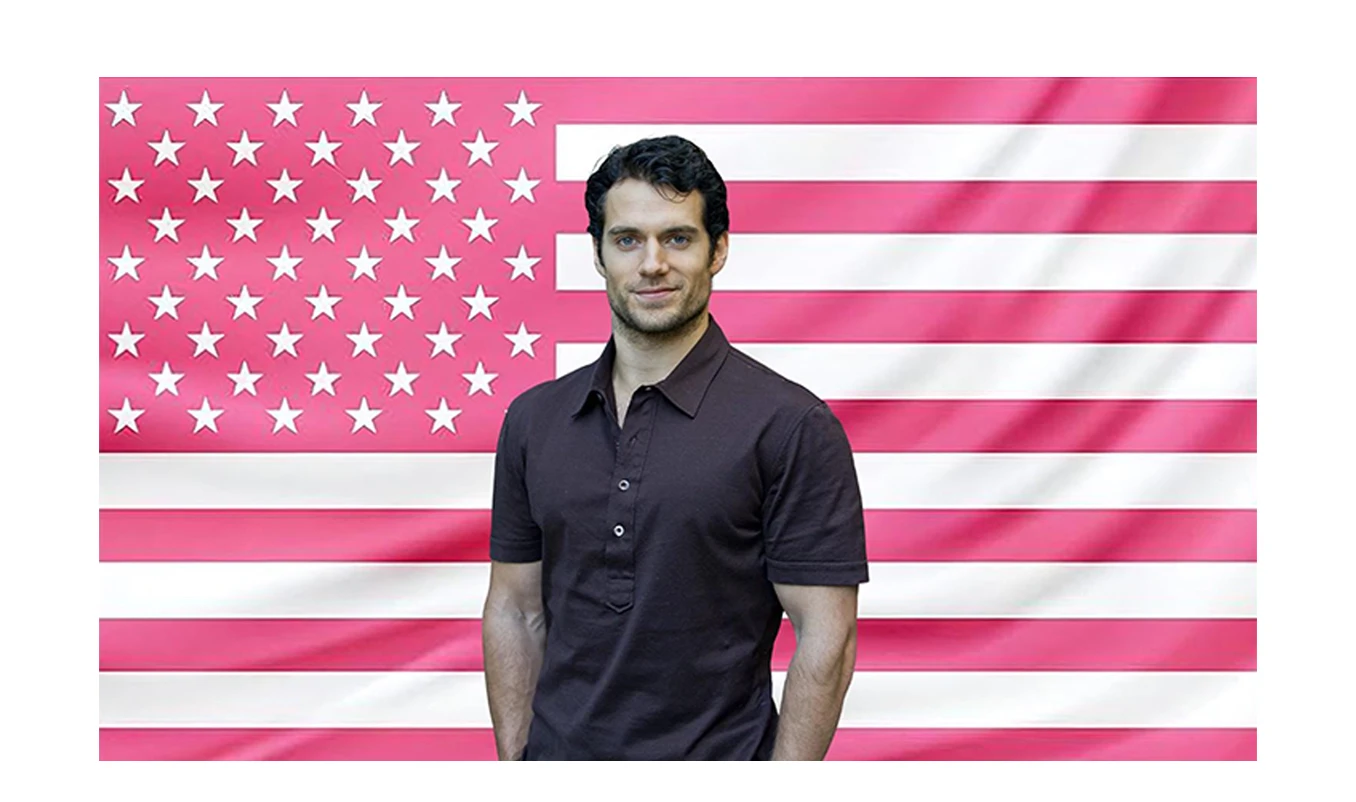 Henry C-Cavill Pink American Flag Tapestry Celebrity Portrait Wall Hanging Bedroom Dorm Fandom Decor Gift