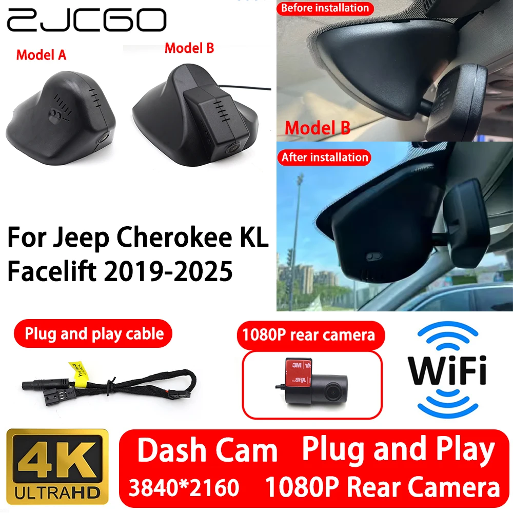 for Jeep Cherokee KL Facelift 2019-2025 4K 2160P Front Rear Camera Dash Cam Wifi Plug and Play Video Recorde Loop Recording