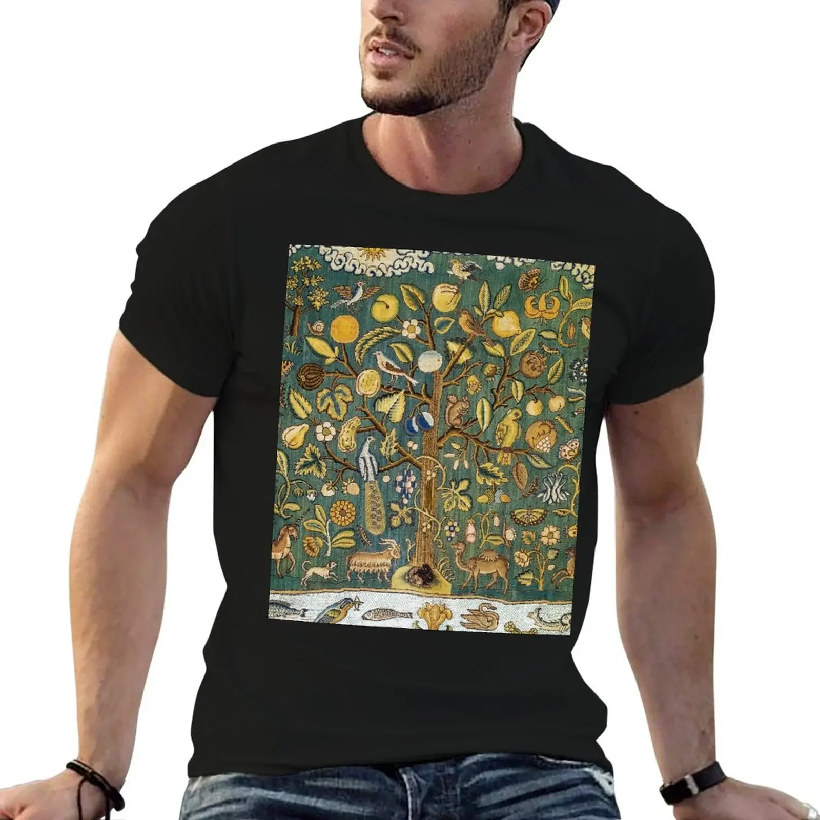 Ancient Animals & Tree Medieval Unicorn Floral Tapestry T-Shirt animal prinfor boys quick-drying customs plus sizes shirts men