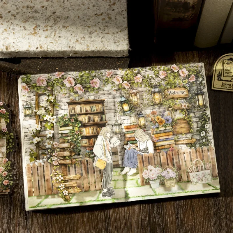 Conjunto de adesivos de livro vintage de 20 peças, 6 designs de tira longa para cenas de prateleira, bordas de diário 166*85mm