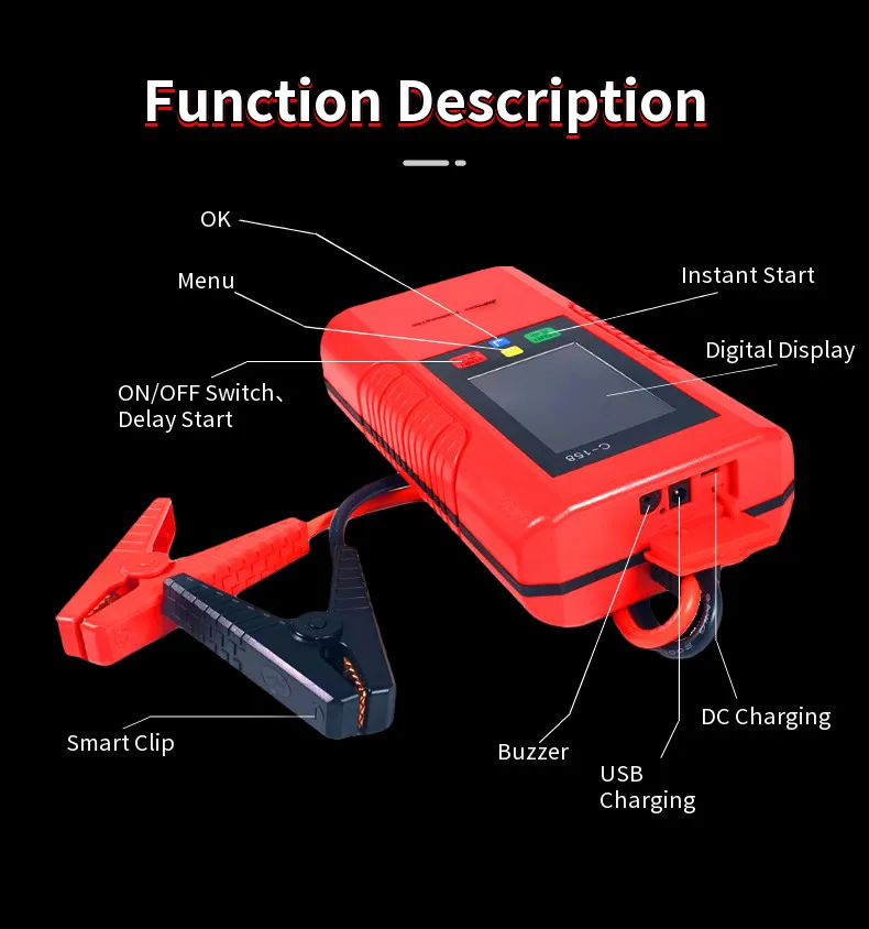 OBDIICAT A+ Car Jump Starter C158 C-158 C108 12V Power Bank Super Capacitor Unlimited Use ChargeTime Less 3 Minutes