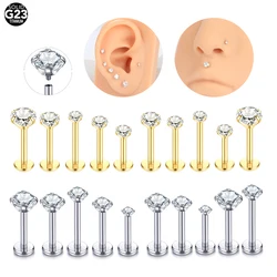 1PC Titanium Prong Zircon Labret Lip Piercings Internally Threaded CZ Cartilage Helix Ear Tragus Lobe Conch Piercings Jewelry