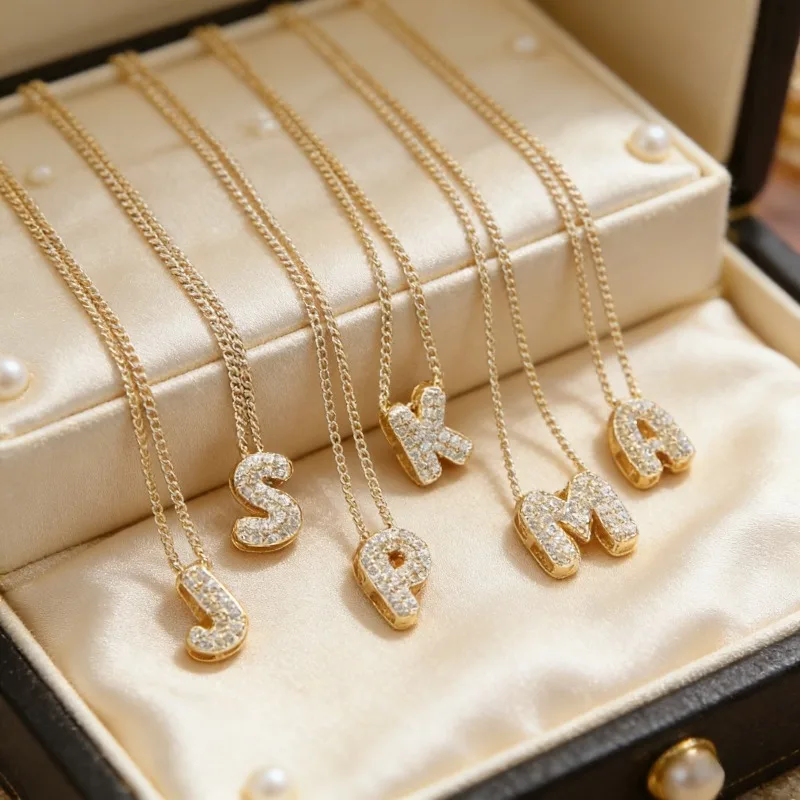 Personalized Necklace18k Brass 3D Cute Balloon Bubble 26 English Letter Name Pendant DIY Number Combination Jewelry Accessories