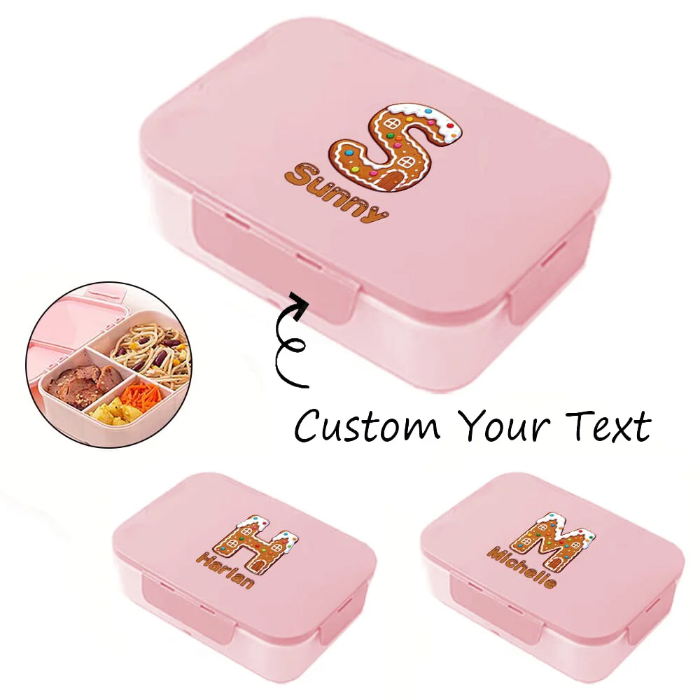 

Customized Name Lunch Organizer Box Leakproof Food Storage Breakfast Holder Freshness Preservation Tableware Gingerbread Pattern