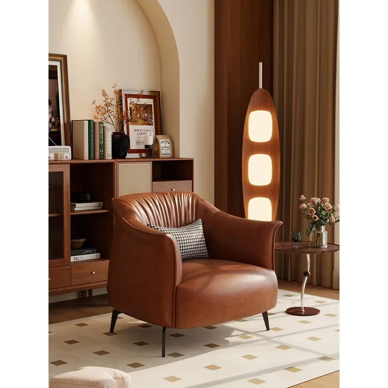 Single sofa chair, retro leather art light luxury high-end living room single chair