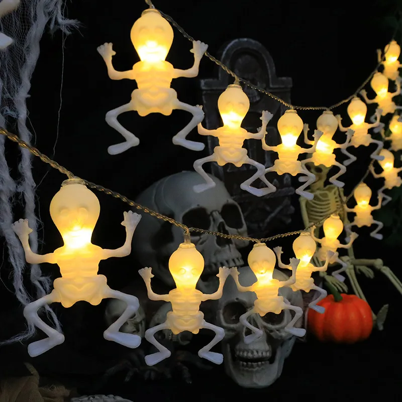 Guirnalda de luces LED con diseño de calavera para decoración de Halloween, luces impermeables con batería para ambiente interior, Festiva y Festival al aire libre, 253