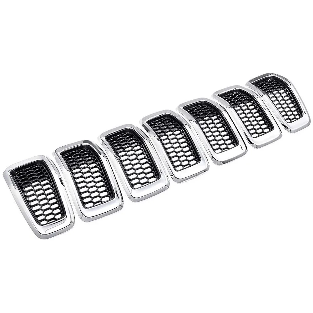 For 2014-2018 Jeep Cherokee Front Grill Inserts Honeycomb Mesh Cover Chrome 7PCS 68138335AB
