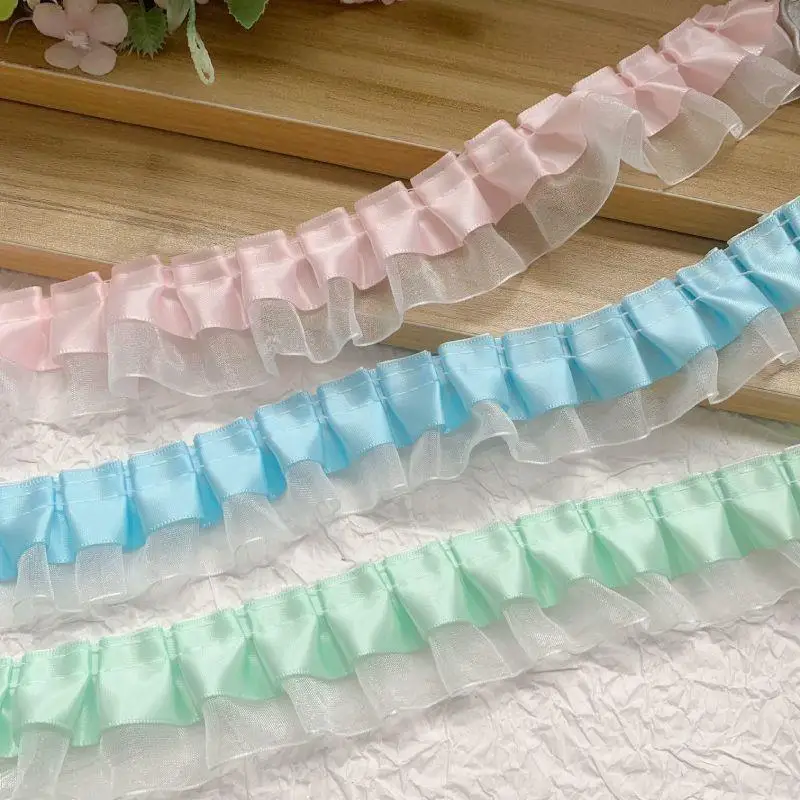 1 متر 4 سنتيمتر واسعة الأورجانزا الساتان مطوي شريطة من الدانتيل لوليتا أكياس النسيج الزخرفية كشكش تقليم DIY Ita حقيبة ديكور مواد التعبئة والتغليف #6