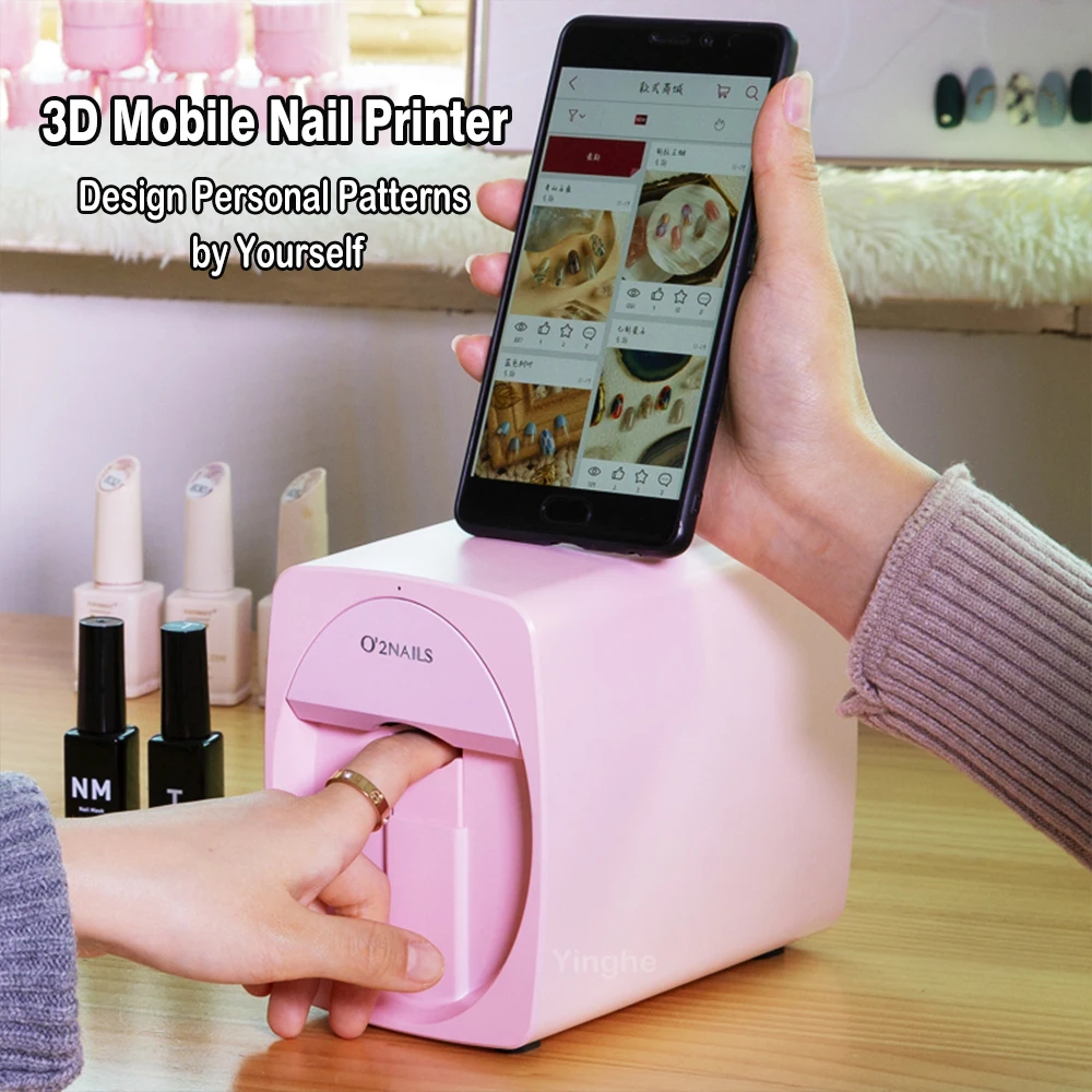 3D Smart Nail Printer, Portable Mobile Nail Painting Machine, 2400DPI Printing Resolution, Support WiFi/DIY,for Home Nail Salon