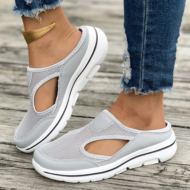 Breathable Mesh Sports Slippers Women Casual Cut Out Wedge Slides Sandals Woman Summer 2024 Comfortable Non Slip Walking Shoes