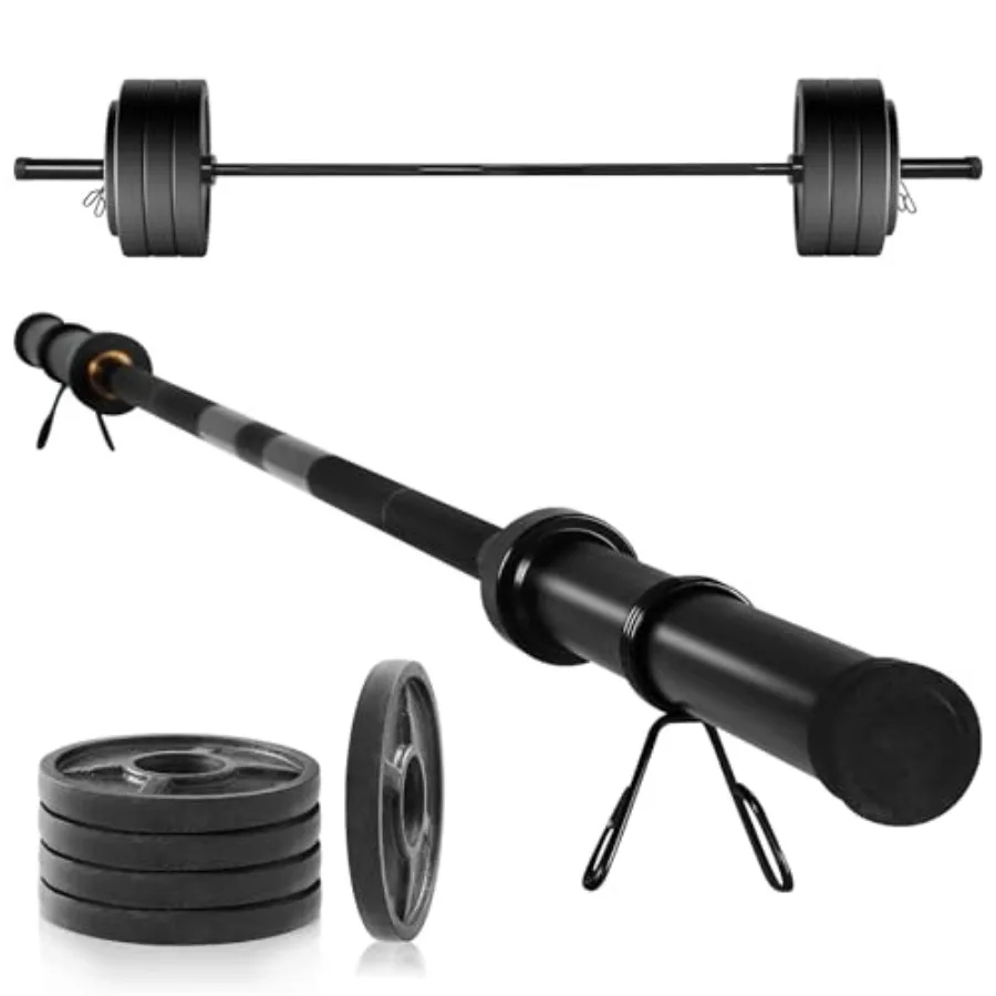 

Штанга прямая 2,2 м с 2 пружинными зажимами, универсальная для силовых тренировок, приседаний, жима лежа, становой тяги, из черной стали
