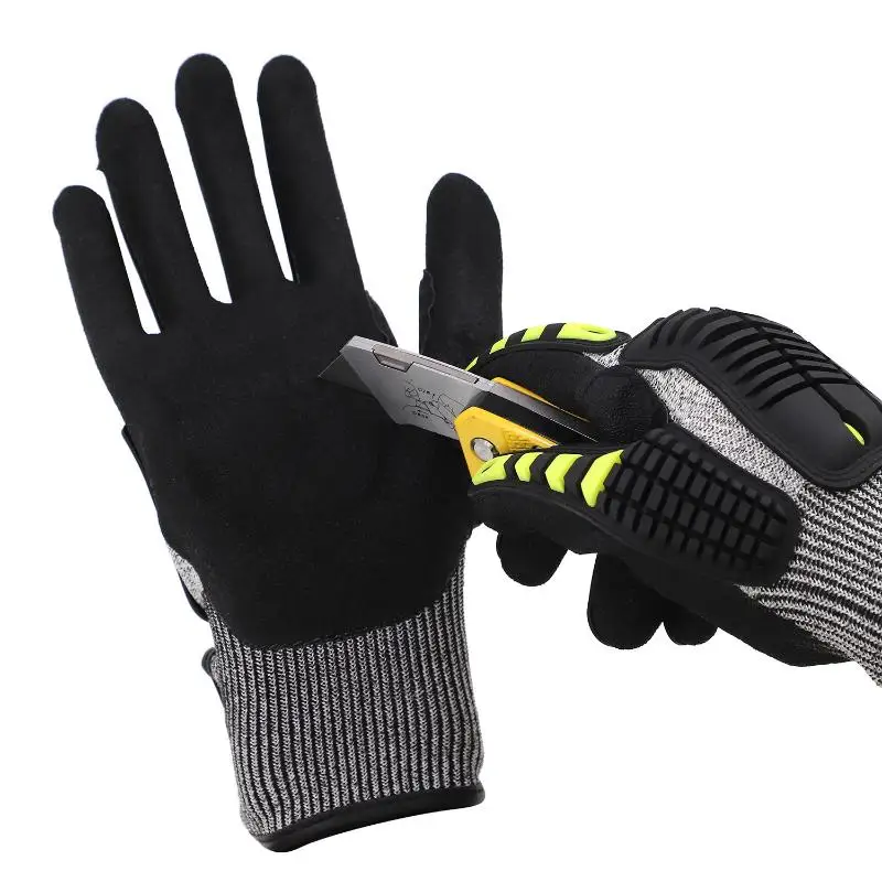 1 Pair Cut & Impact Resistant Heavy Duty Work Gloves Oil-proof With Nitrile Dipped Palm Glove Hand Protection Safety Labor Glove - view 5