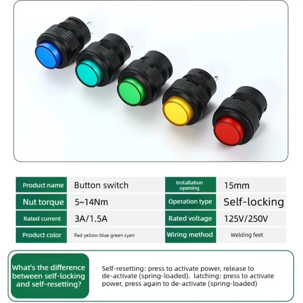 PBS1-17 threaded shell with nut, no light type, self resetting self-locking button, small button