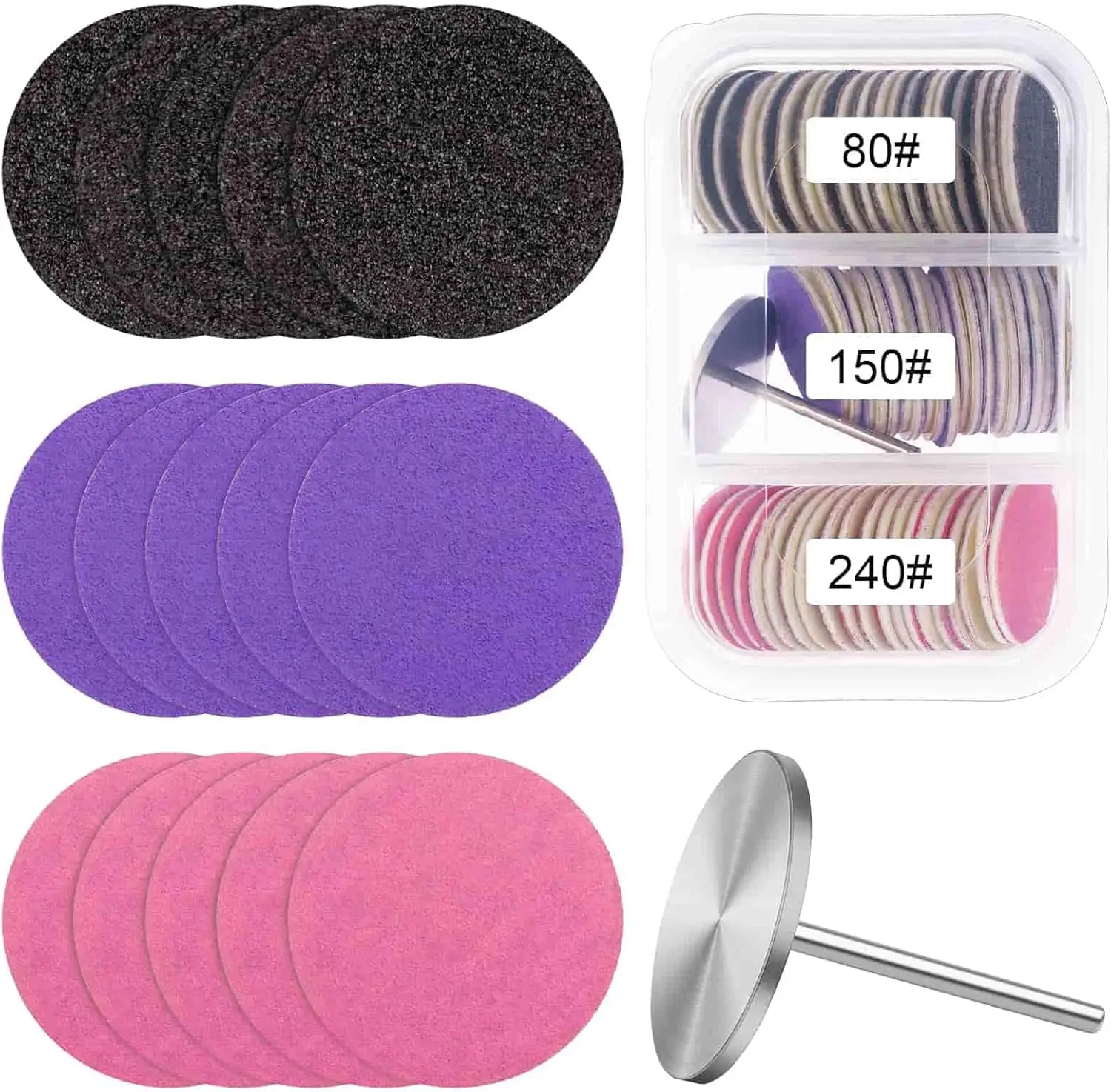 

60Pcs Sandpaper Discs with Metal Nail Drill Bit, #80#150#240 Grits for Pedicure & Manicure