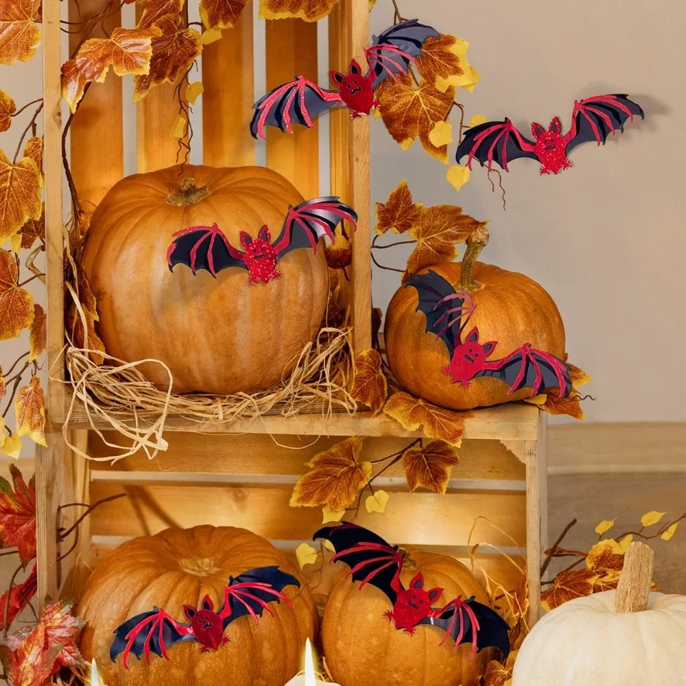 

Double Layer Halloween Bat Stickers DIY Red Hollow Out Bat Wall Stickers Black PVC 3D Wallpaper Decal Haunted House