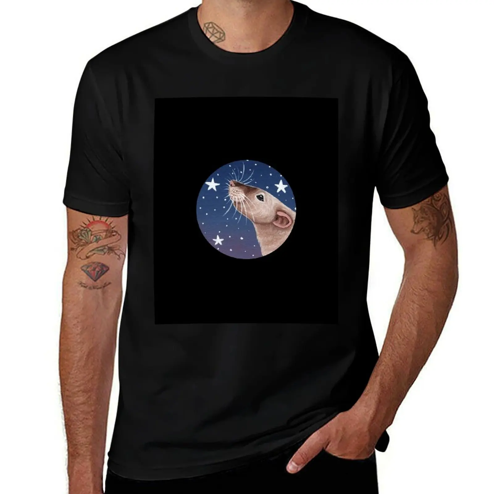 Siamese Rat Stargazing T-Shirt Casual Lightweight Short Sleeve Top T-Shirt