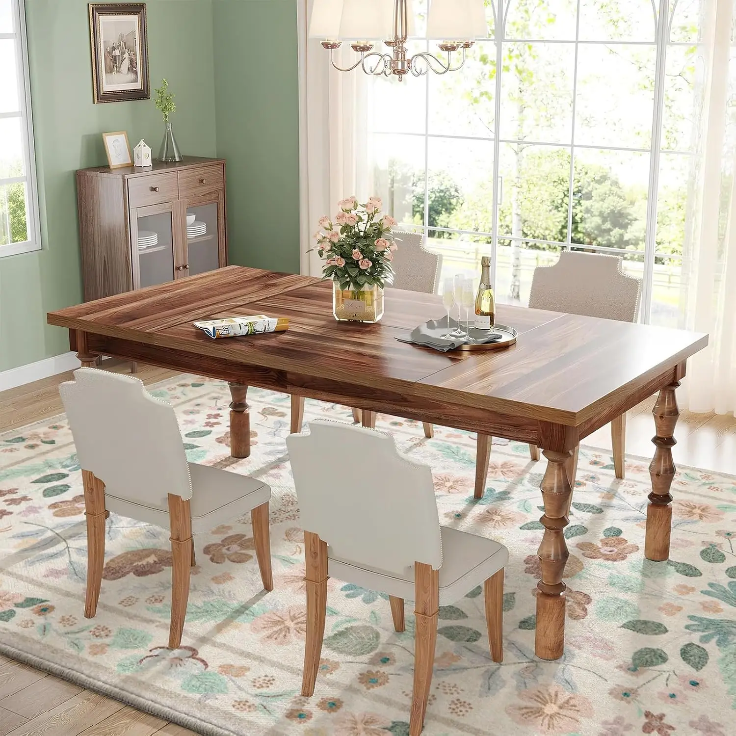 Indoor Floral Accent Carpet Washable Non Slip for Under Table Kitchen Dining Living Room Bedroom Home Decor Floor Mat Area Rug