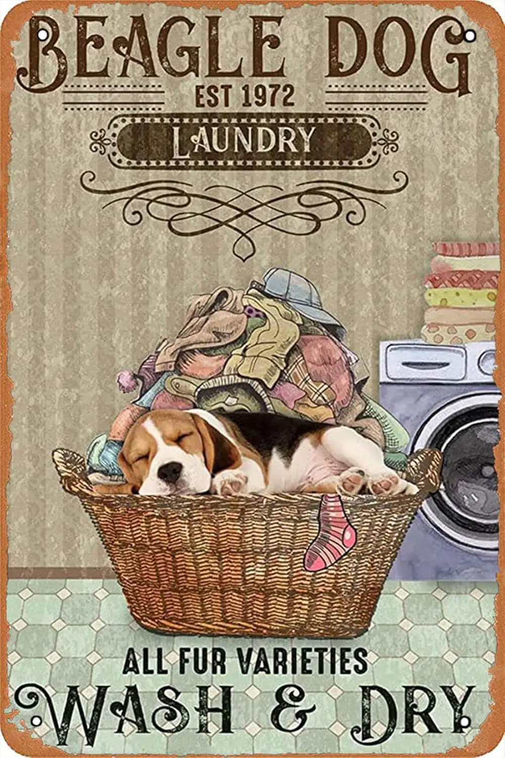 Pzecaru Retro Metal Tin Sign Beagle Dog Laundry Poster Vintage Metal Plaque For Bathroom Restaurant Bedroom Cafe School Far sign