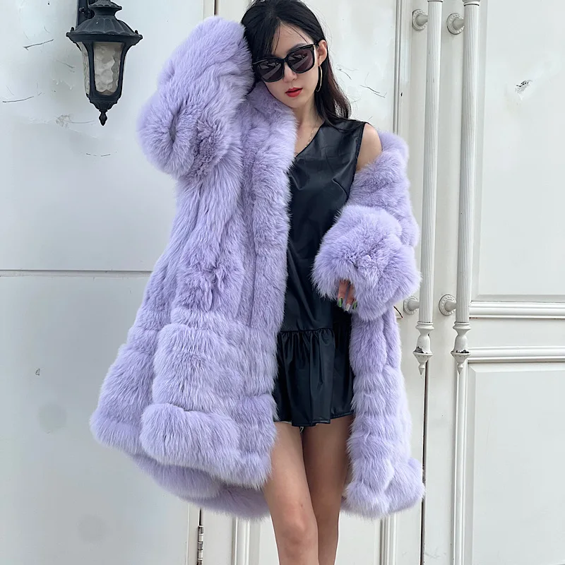 202 New Winter  Stand Collar Fox Fur Coat Women\'s Long Coat High quality Fashion Natural Real fur Jacket