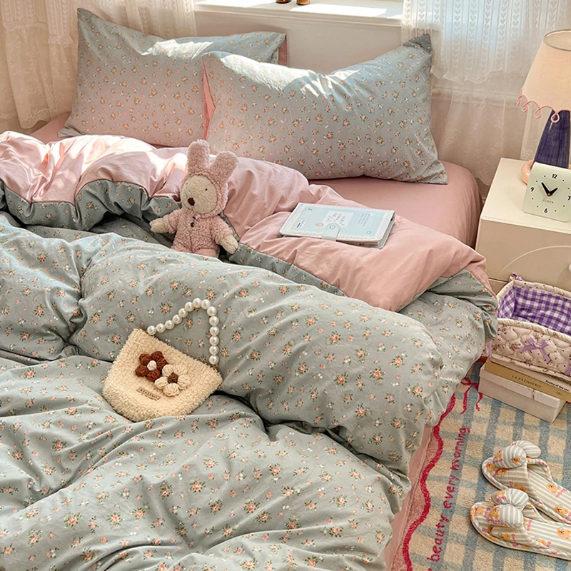 2026 Thick Pastoral Printing Bedding Set Floral Faux Cotton Soft Bedclothes for Home 4Pcs 1.5/1.8M Skin-Friendly Comforter Sets