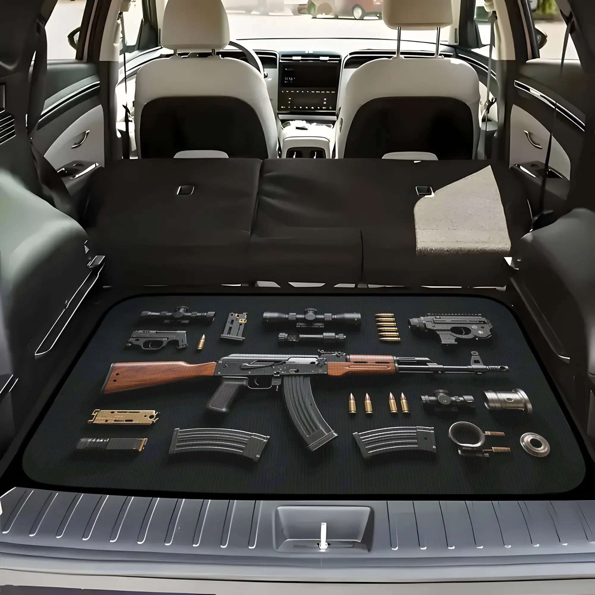 1pc Car Trunk Mat Featuring An AK 47 Assault Rifle Design - A Large Cargo Mat Liner With A Rubber Backing That Is Non-Slip, Dura