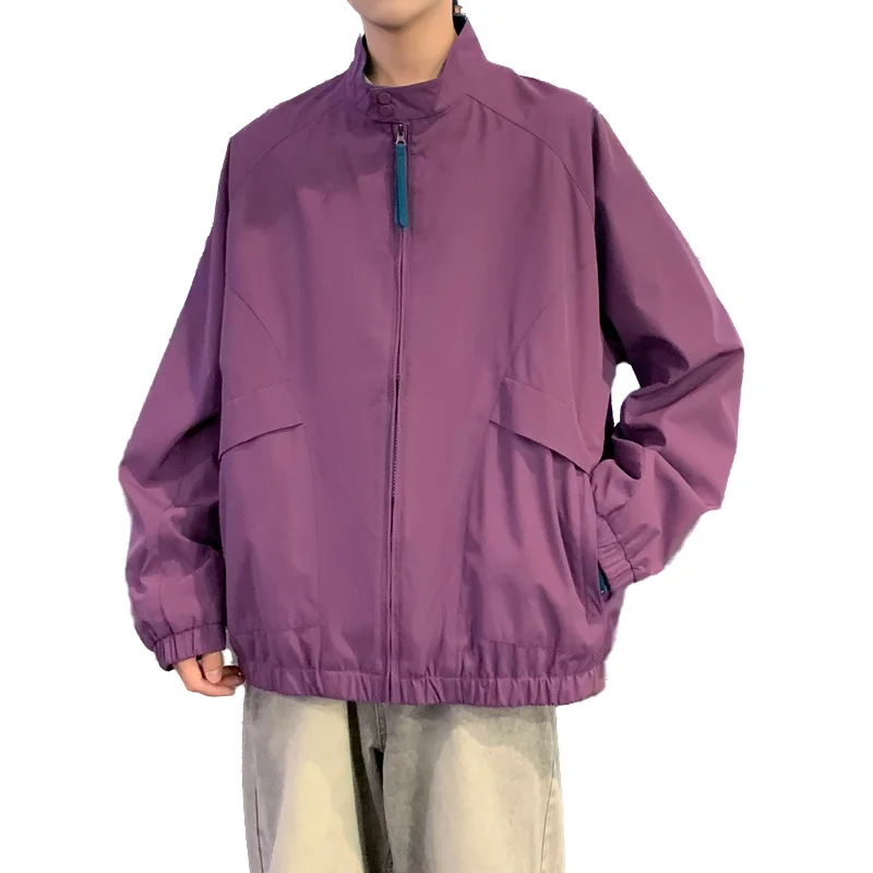 

Trendy Men's Jacket Spring-Autumn Loose-Fit Turn-Down Collar Solid Color Design Casual Outerwear Comfortable Versatile Men's Top