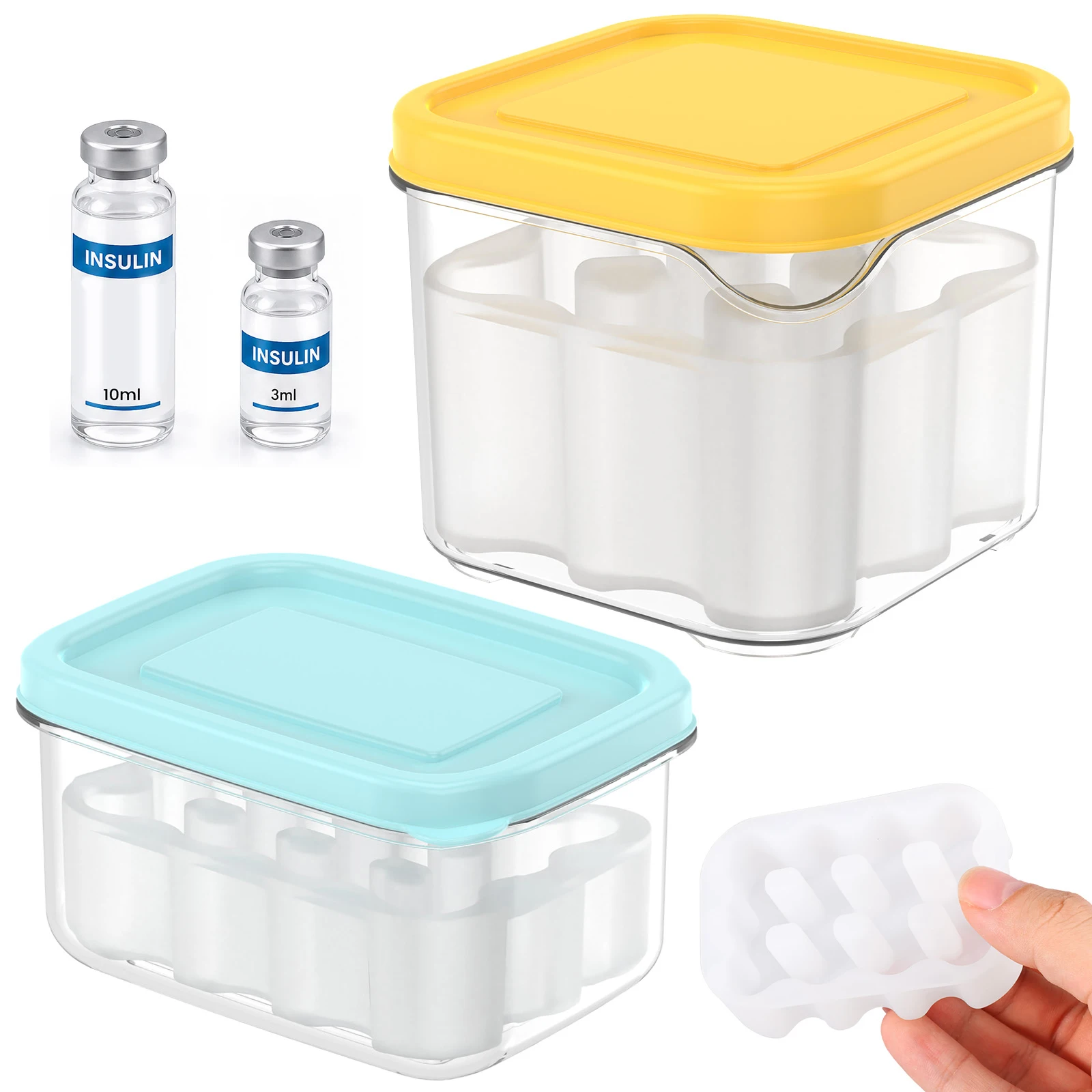 2Pcs Insulin Vial Storage Case for Fridge 9/12 Slot Portable Peptide Bottles Organizer Box Diabetic Travel Storage Accessory