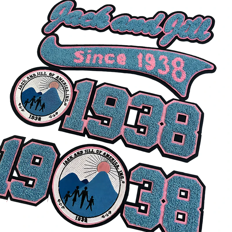 Chenille Greek Letters Sorority Pink And Blue Jack And Jill of America Inc Round 1938 Year Chenille Embroidery Iron on Patch view 2