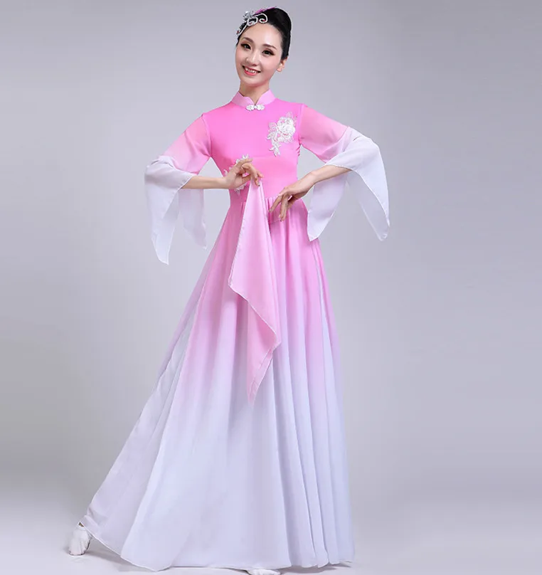 Pink Chinese Classic Dance Dress For Women Festival Stage Performance Clothing Vintage Fan Dance