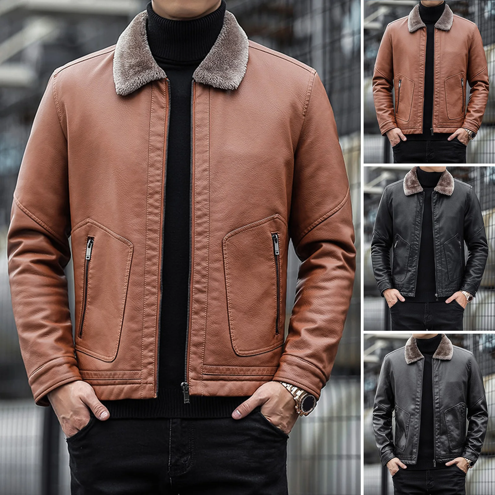 Winter Men Down Coat Windproof Thickened Padded Cold Resistant Loose Plus Size Faux Fur Lapel Long Sleeve Pockets Jacket