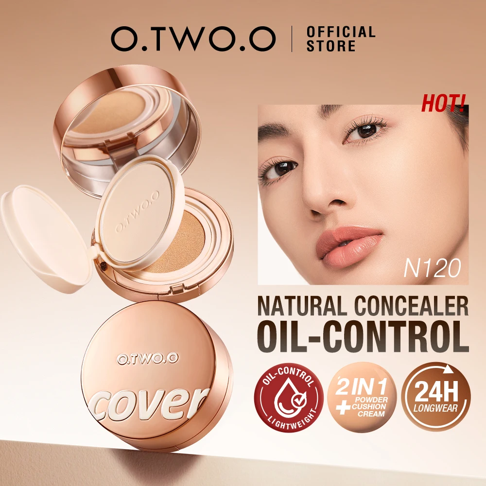 O.TWO.O 2 In 1 Air Cushion Creme Face Powder 24h Long-Lasting Oil-control Matte Soft Focus Concealer Maquiagem Pressed Powder Creme