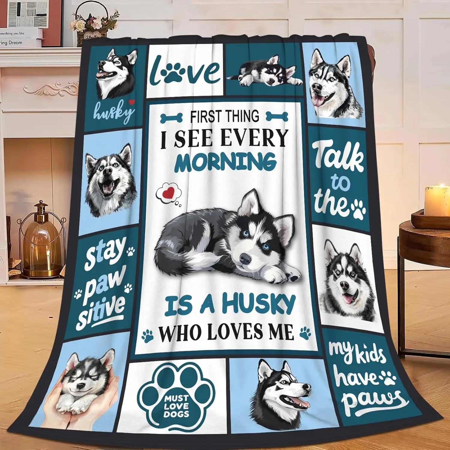 Large Husky Dog Lover Blanket Throw Fleece Plush Gift for Pet Mom Holiday Present 150x200cm Cozy Decor