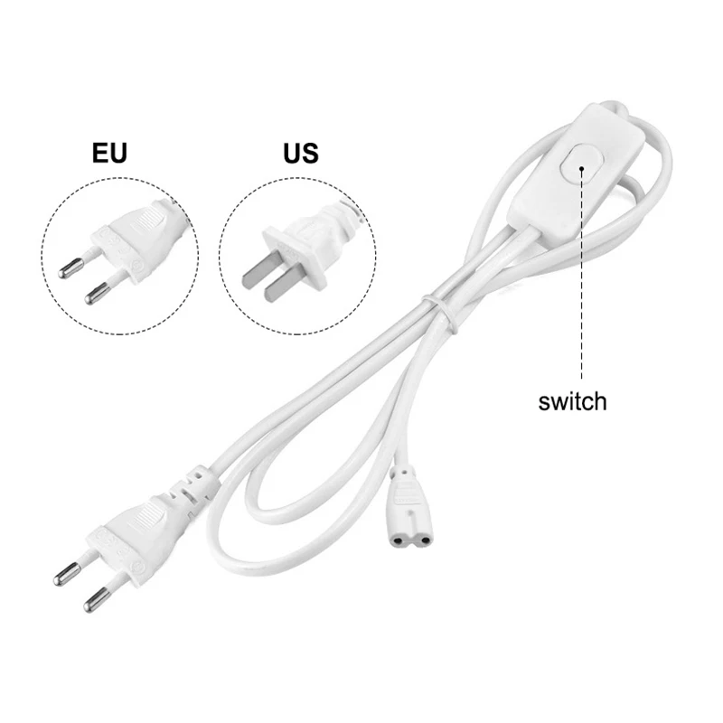 PVC White Tube T5 US /EU Plug Switch Cable 1.2M Power Adapter 110V 220V 230V 30cm Connection Wire LED Lamp DIY Lighting