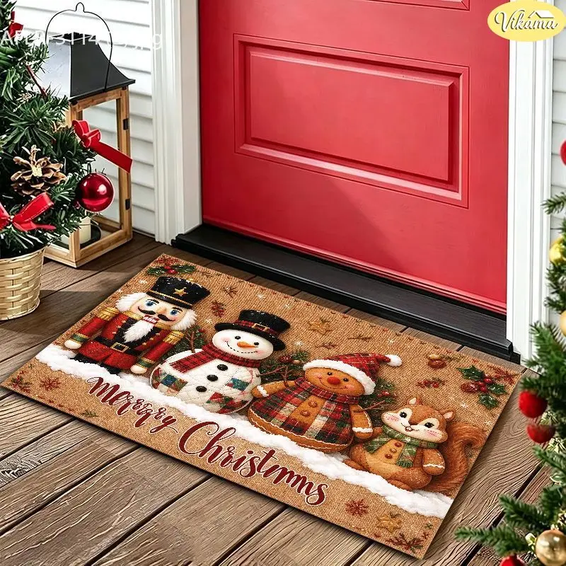 VIKAMA Soldier Snowman Squirrel Gnome Crystal Velvet Entry Rug Non Slip Floor Pad for Xmas Warm Cozy Decorative Home Decor