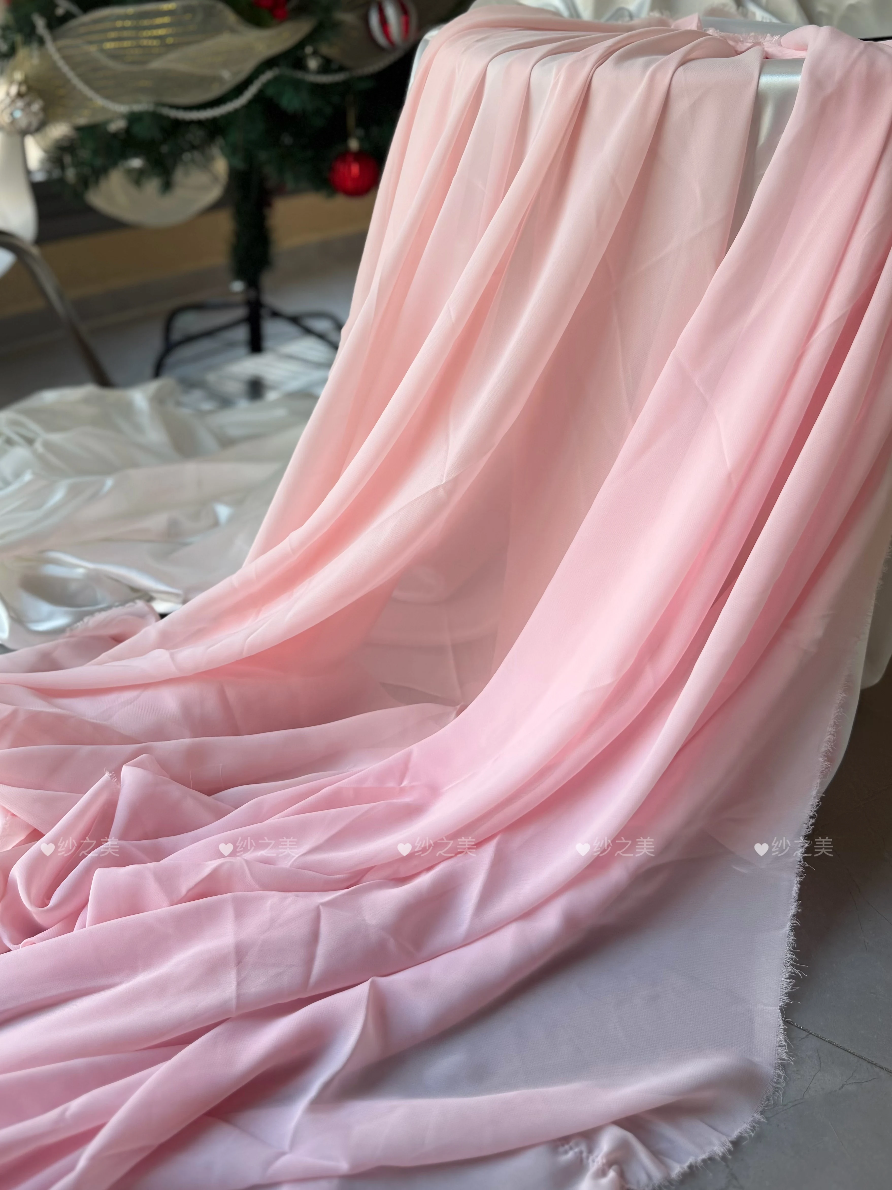 Pink Purple Translucent Chiffon Background Sheer Draping Fabric for Wedding Ceremony Layout Fabric