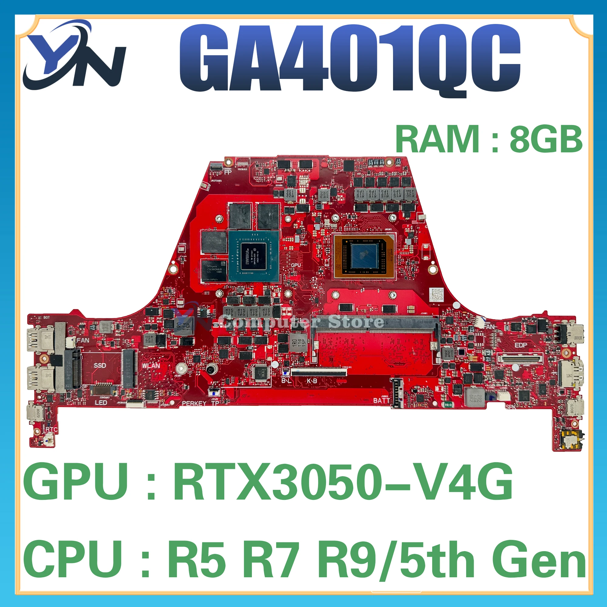 GA401QC Mainboard For ASUS ROG Zephyrus G14 GA401Q GA401QE GA401 Laptop Motherboard R7-5800H R9-5900H RTX3050Ti RTX3050 RAM-8GB