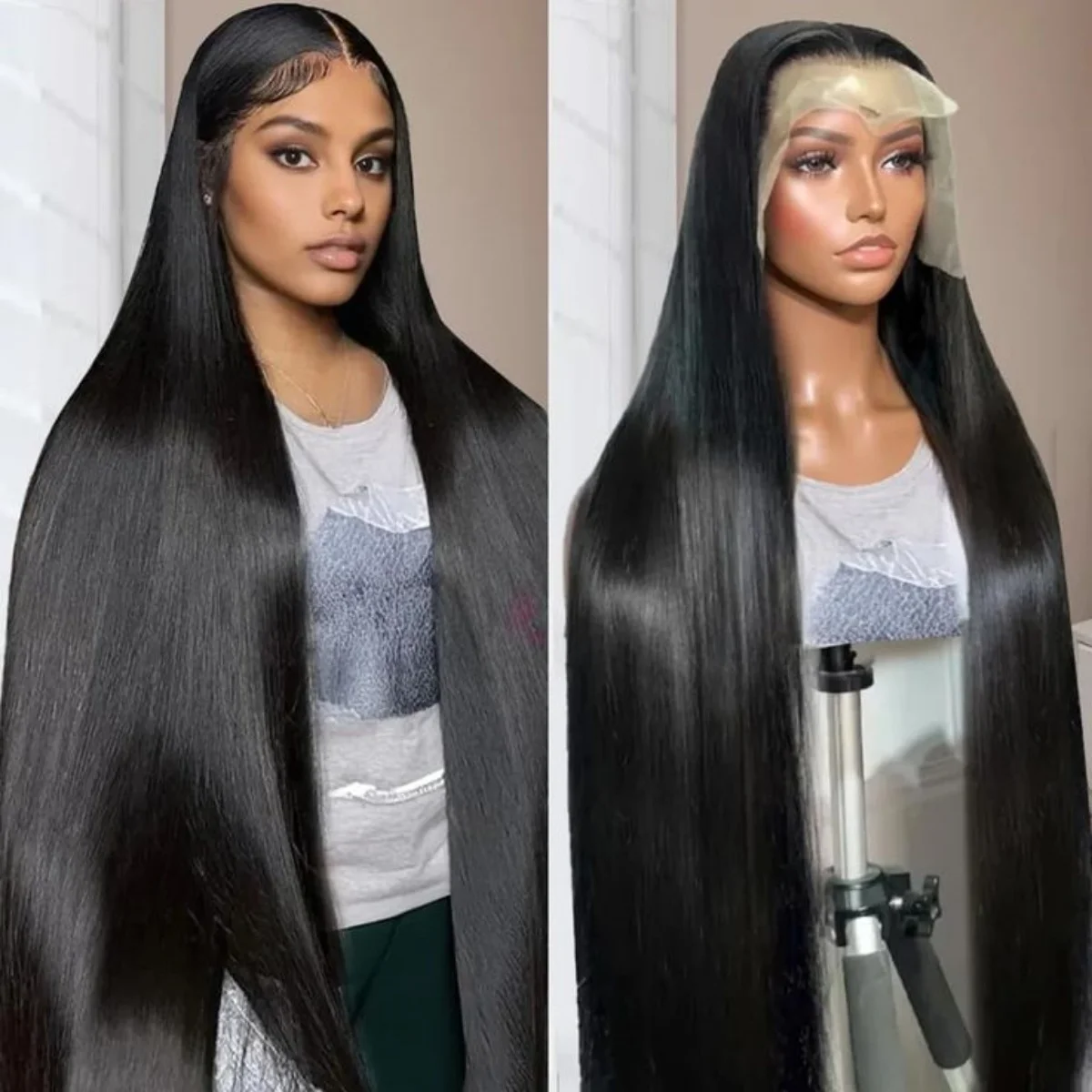 

32 Inch Bone Straight Lace Front Wigs 13x4 Transparent Lace Frontal Wigs Hd Pre Plucked Lace Wigs Straight Human Hair For Women