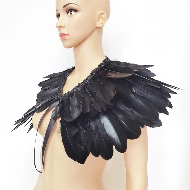 Group châle victorien en plumes naturelles, faux col, haussement d\'épaules, initié rond, cape gothique, costume de cosplay, performance