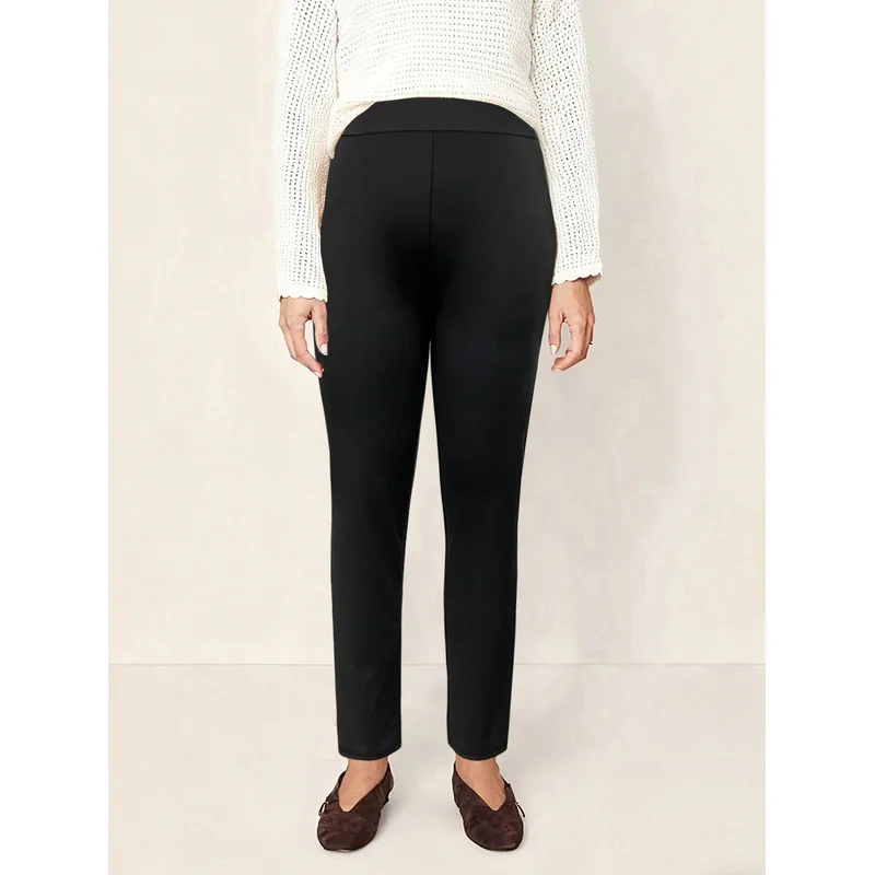 2025 Casual Stretchy Slim Fit Hosen Frauen Solid Black Elastische Taille Abnehmen Büro Atmungsaktive Hose