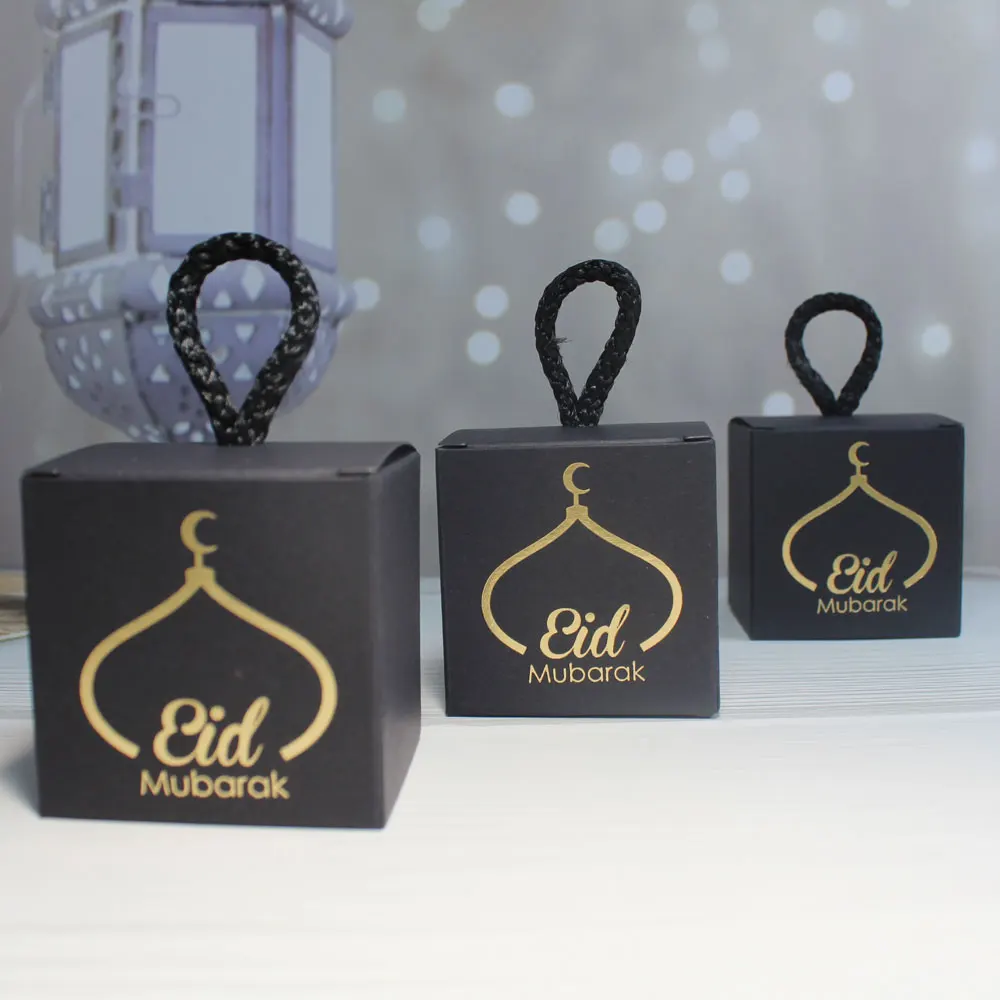 Unieke Chique Mini Eid Mubarak Snoepdoos Met Maansikkel Van Goudfolie En Handig Handvat, Perfect Voor Eid-Feesten