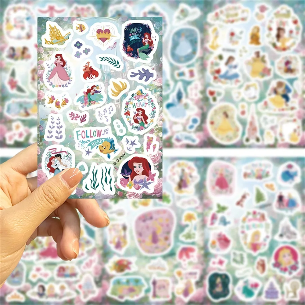 8Sheets/Pack Disney Cartoon Cute Princess Make Puzzle Stickers DIY Decoration Skateboard Phone Laptop Bike Fridge Stickers