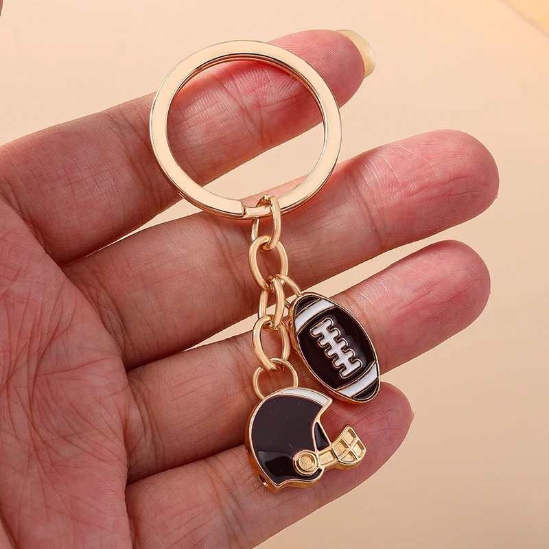 Aihua Nette Emaille American Football Sport Schlüsselbund Rugby Ball Helm Anhänger Schlüssel Ring Für Frauen Männer Tasche Zubehör DIY Schmuck – Detail 4