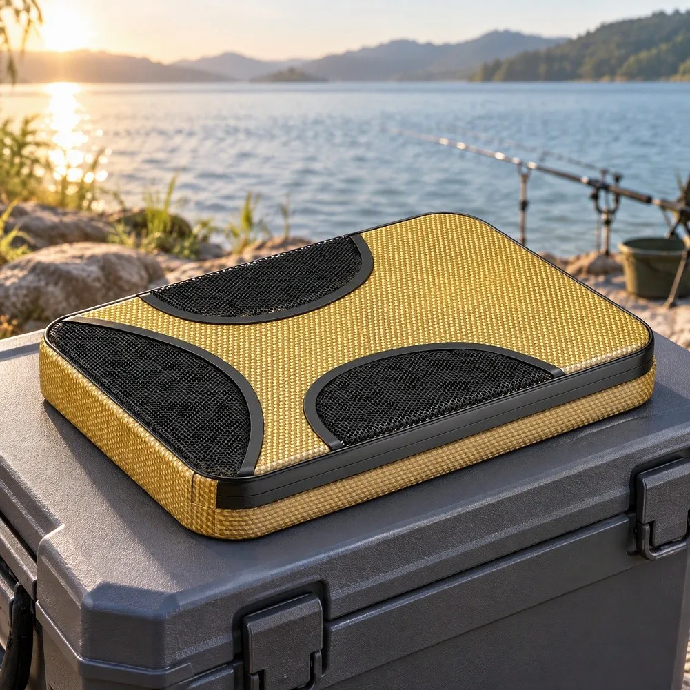 Thickened Memory Foam Seat Pad for Fishing Boxes with Air Circulating Mesh Waterproof Coating and Grip Enhancing Base