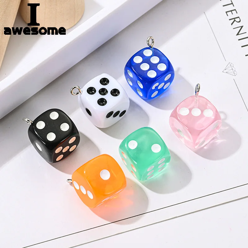 10Pcs/lot Transparent Color Dice Resin Concave Round Pendant DIY Necklace Charms Bracelet Jewelry Making Accessories 14mm