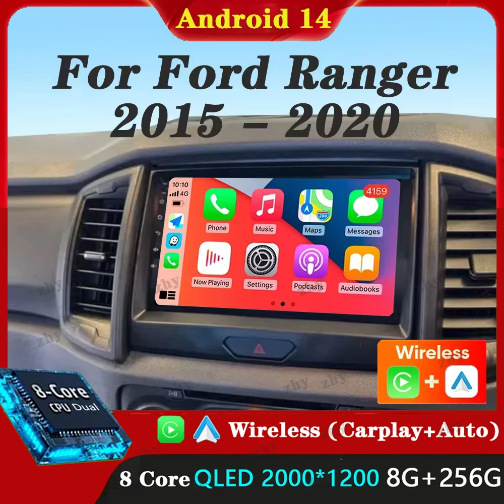 Android 14 Car Radio Stereo QLED Screen For Ford Ranger 2015 2016 2017 2018 2019 2020 GPS Multimedia Carplay Autoradio Head unit